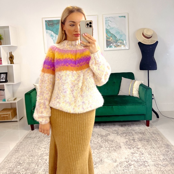 Rose Carmine Doudou Kid Mohair Open Front Sweater - Neutrals Knitwear - Picture 6 of 17